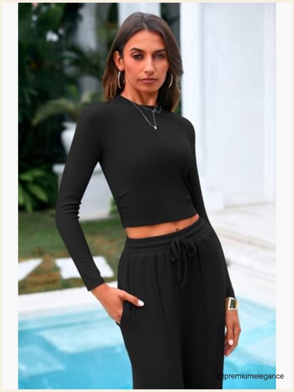 2 Piece Loungewear Set Crop Top Wide Leg Pants Tracksuit - Picture 5 of 7